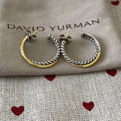 David Yurman sterling silver and 18k yellow gold crossover hoop earrings 