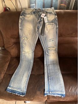 Mens distressed flared denim