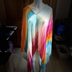 Trina Turk Multicolor Striped V-Neck Poncho Top