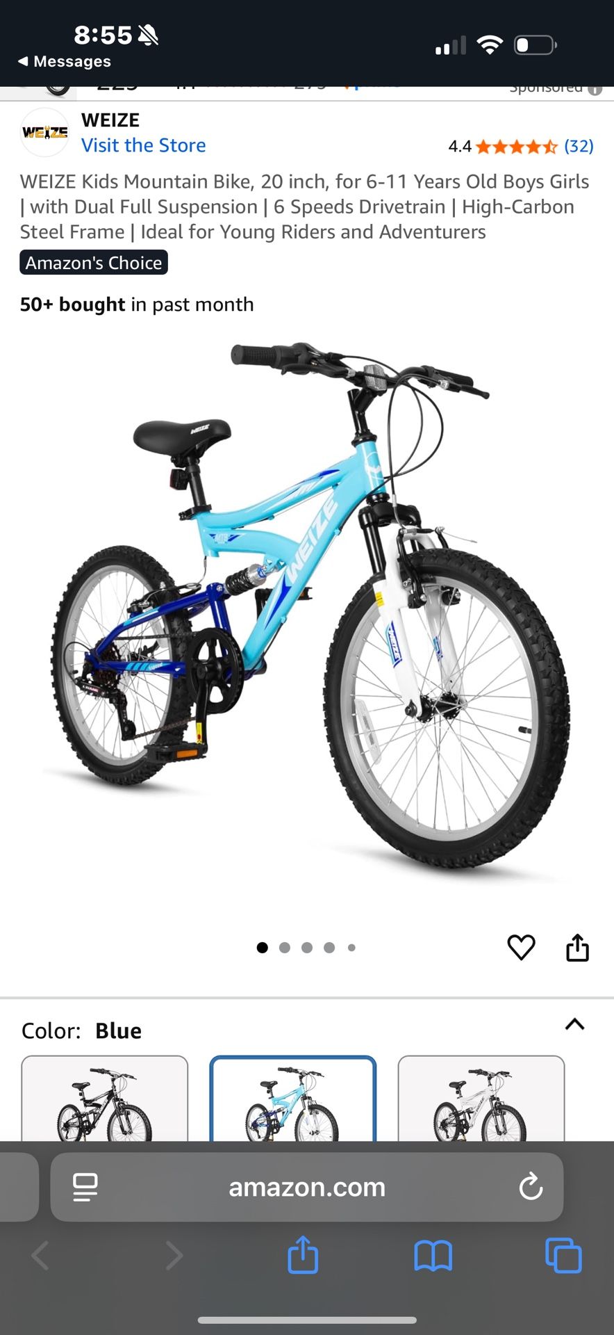 Blue Bike Kids Bike WEIZE Mountain bike 20”  New