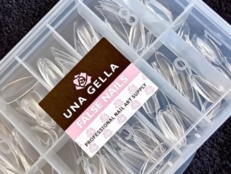 UNA GELLA Almond Gel Flash Tips (LSX) 6789 Pre Etched Clear Fake Nails Medium