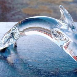 Beautiful Murano Leaping Dolphin Art Glass Paperweight 