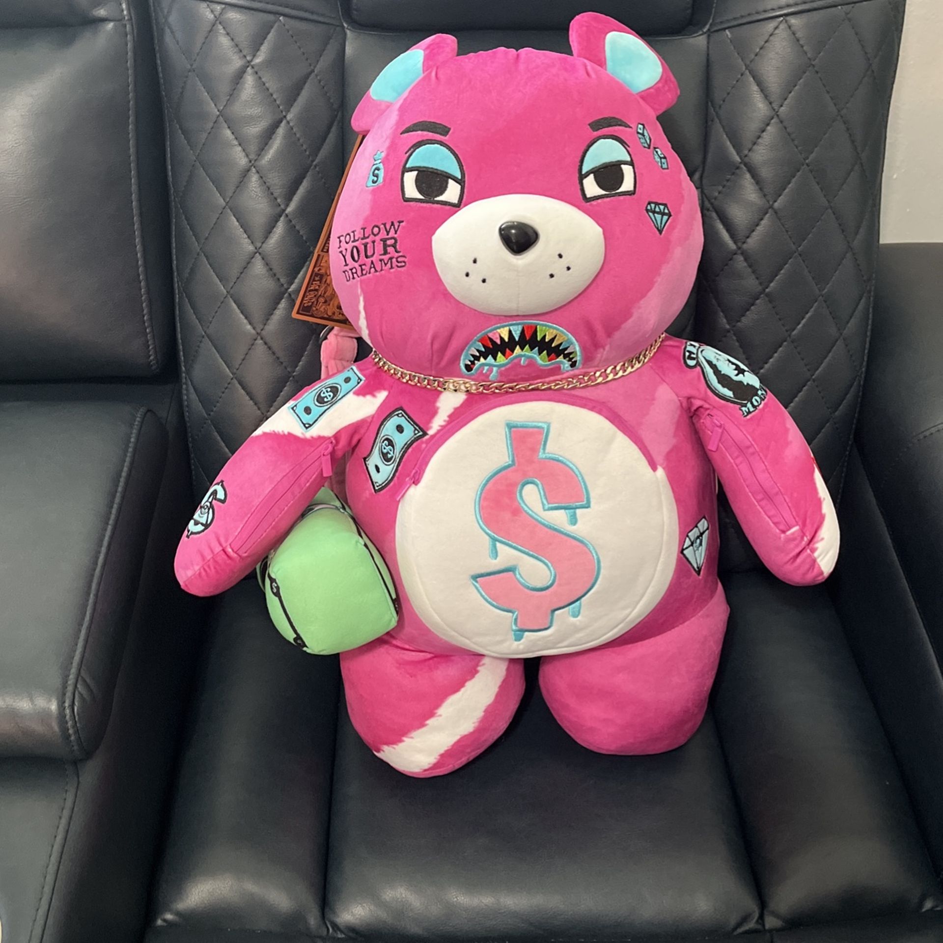 UNISEX SPRAYGROUND PINK PUNK MONEYBEAR TEDDYBEAR BACKPACK *LIMITED EDITION