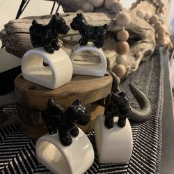 4 Gorgeous Thomas O’Brien little black Scottie dog Napkin Rings