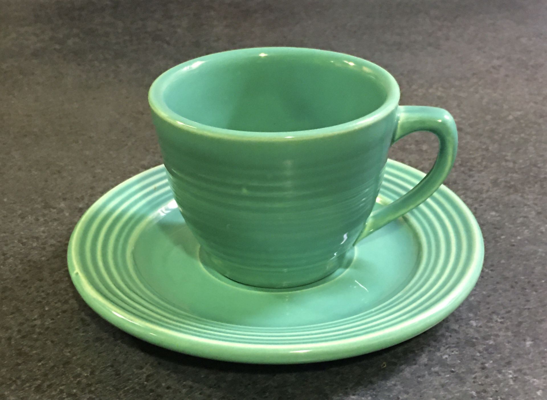 Bauer Pottery - Vintage Double Ringware Monterey Pattern Cup and Saucer in Jade Green