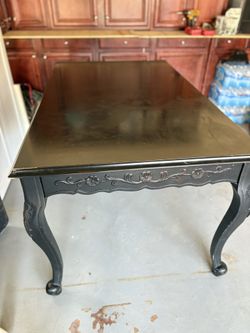 Vintage Black Carved Wood Writing Desk / Console Table