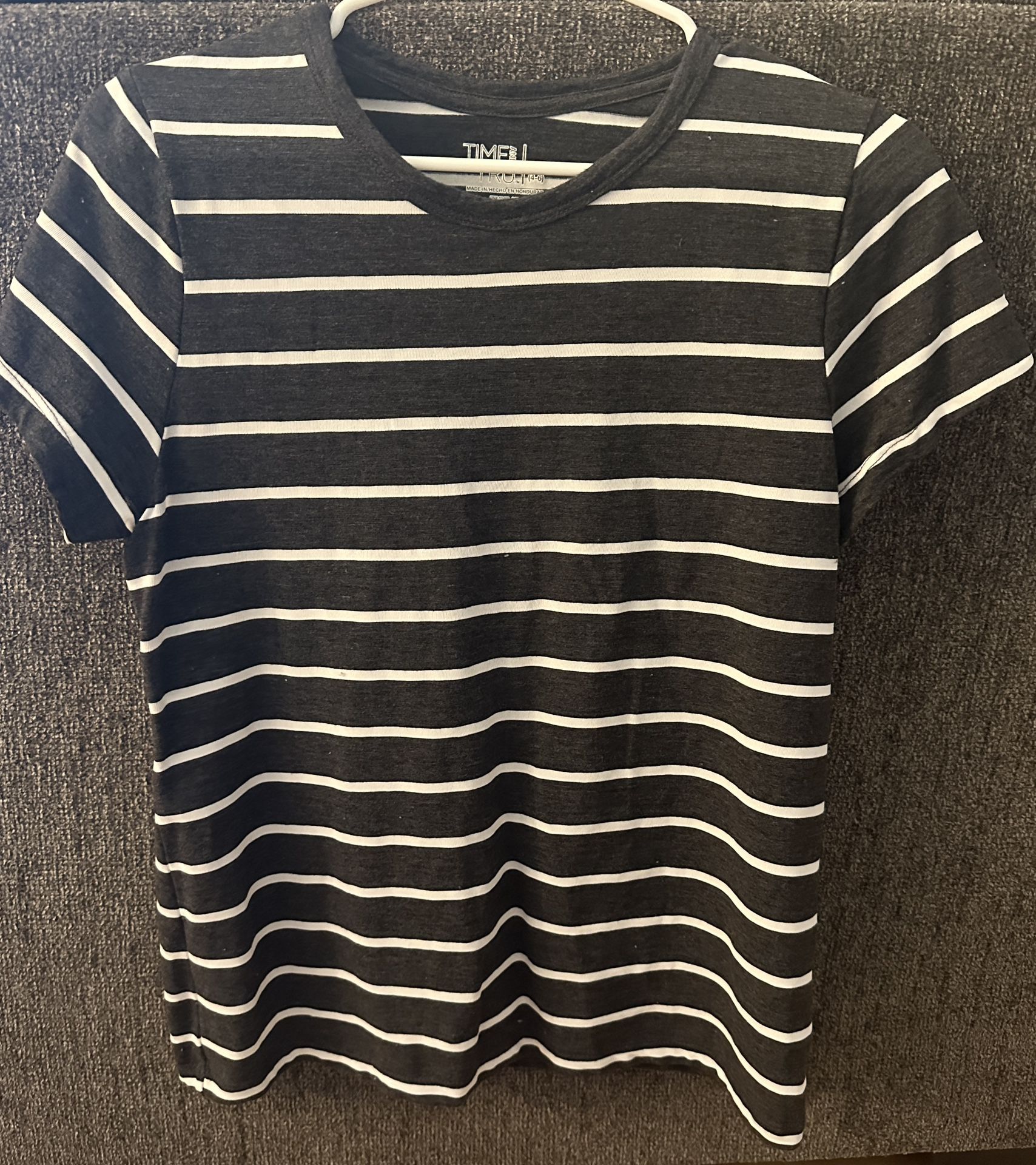 Grey & White Striped T-Shirt - Size Small