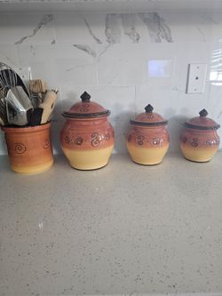 Ceramic Canister Set with Utensil Holder