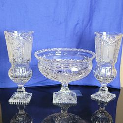MID- 19 CENTURY GRAND BOHEMIAN CLEAR CUT CRYSTAL SAW-TOOTH EDGES  GLASS SET 