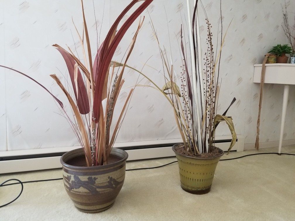 2 LARGE FLOOR VASES POTS INDOOR ARTIFICIAL ARRANGEMENTS 