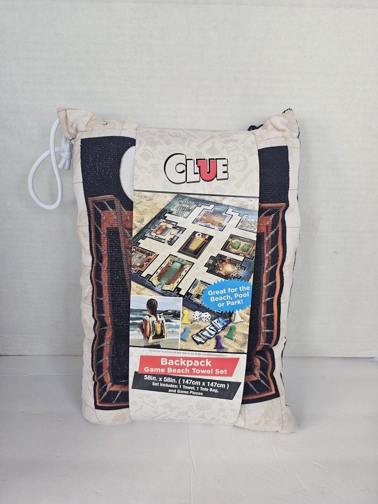 Hasbro Game CLUE Backpack Beach Towel Set With Tote Bag Bath Pool Park Kids NEW