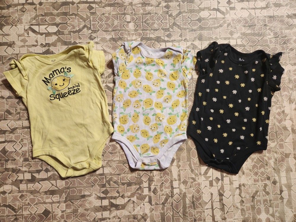 3 Pack of Girl's 12M Member's Mark Mama's Main Squeeze Lemon Daisy Bodysuits