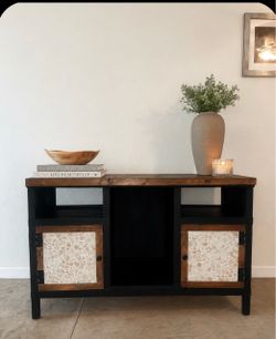 Rustic Wood and Black Console Cabinet