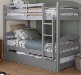 Walker Edison Grey Twin Over Twin Bunk Bed