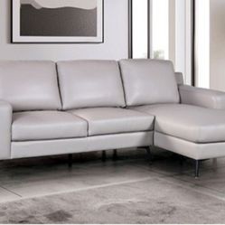 Brand New Grey Leather Modern Style Sectional Sofa 