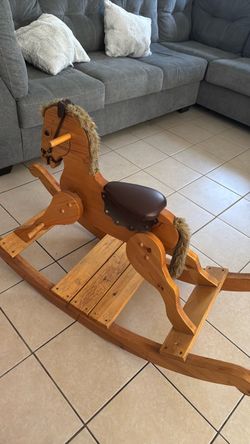 Wooden Rocking Horse with Leather Saddle