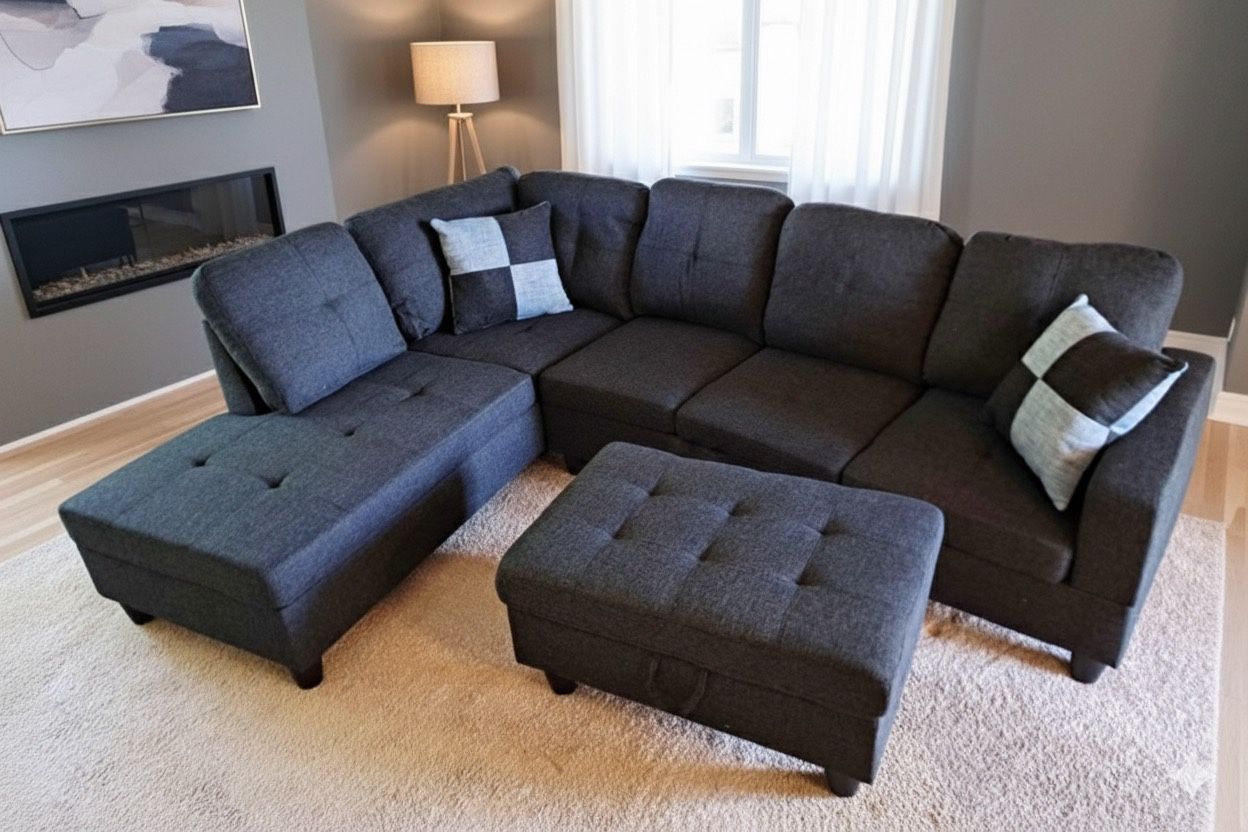 New Sectional + Storage Ottoman  — Left or Right Chaise — Delivery Available 