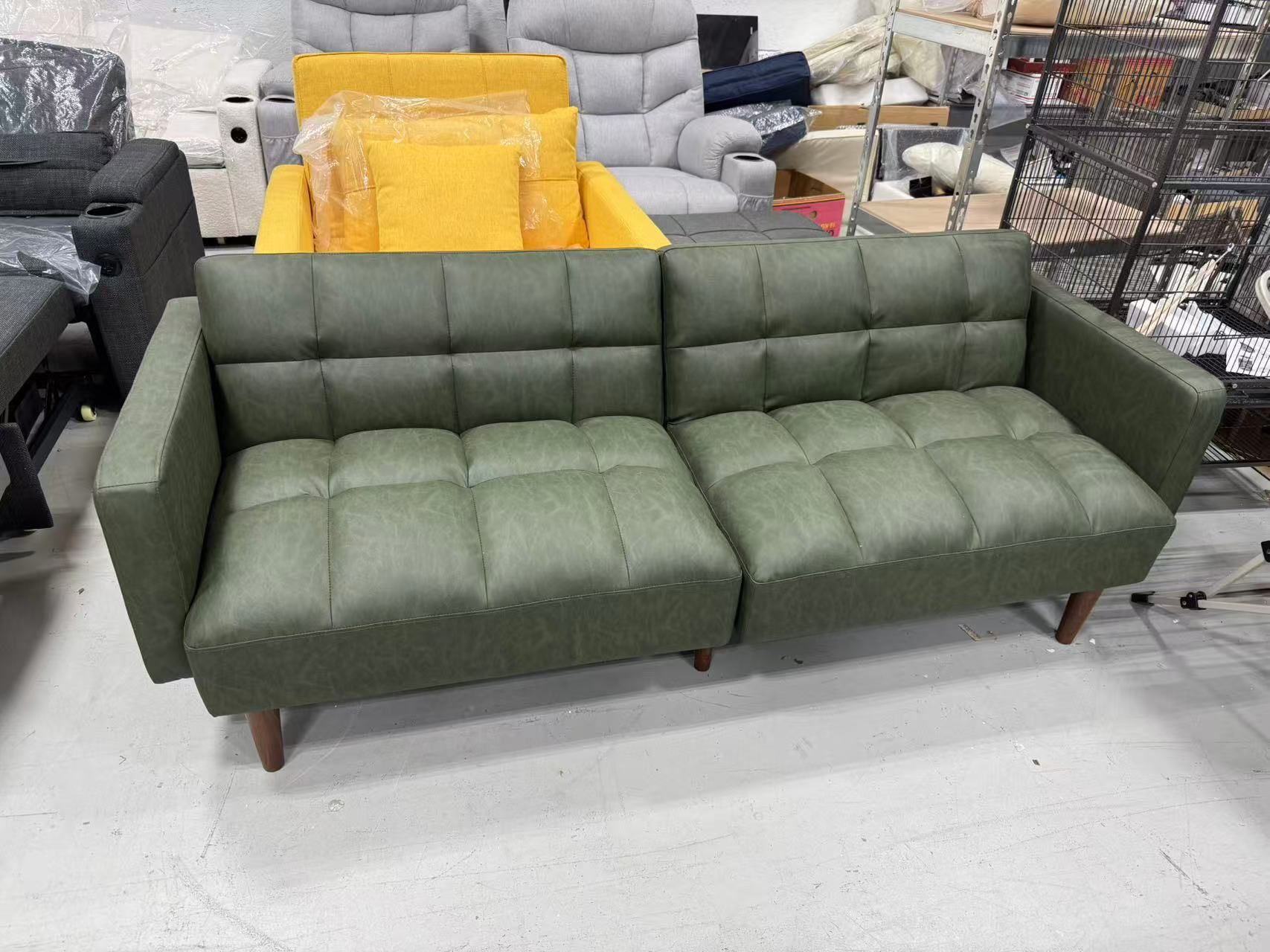 New 76.8" Couch, Small Futon Sofa Bed, Sleeper, Loveseat, Mid Century Modern Futon