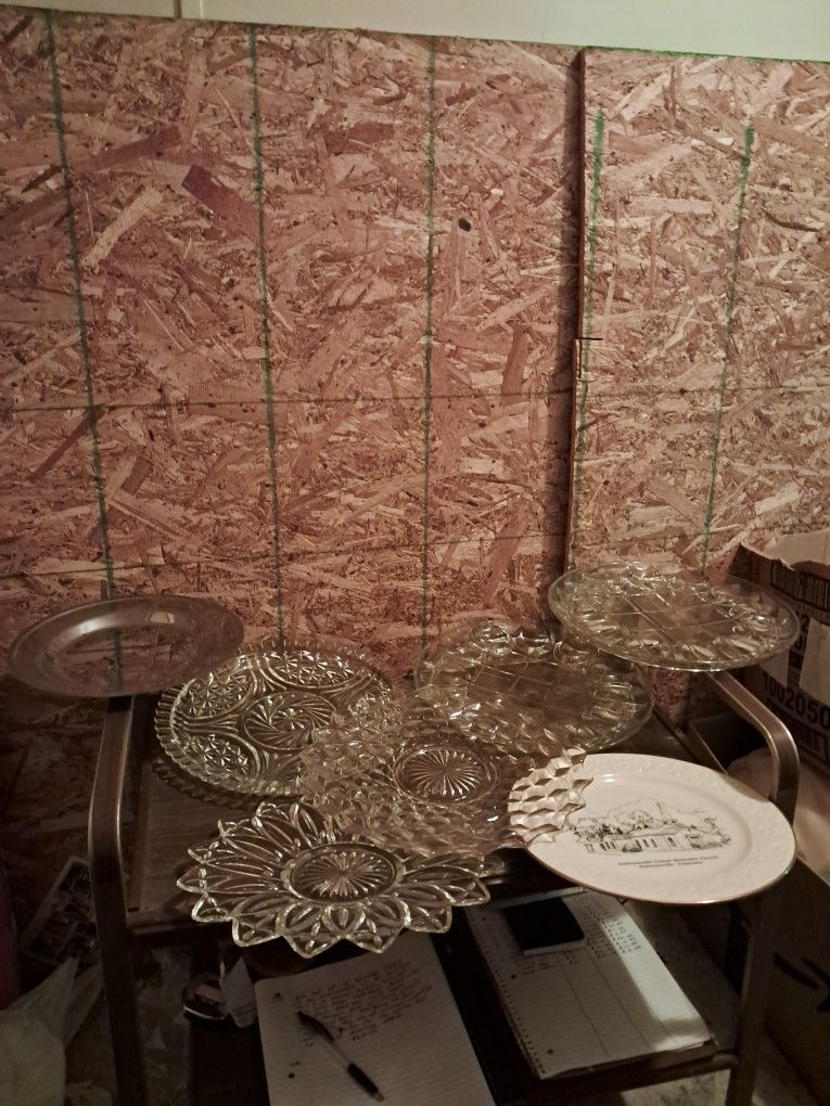 Box Lot Of Seven Assorted Items Collectable Plate Deviled Eggs Plate Platter Clear Glass Divided Platters 
