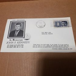 1st ANNIVERSARY JOHN F KENNEDY -- PHOTO PLUS "GLOW FROM THE FIRE" STAMP POST MARKED Nov. 22, 1964