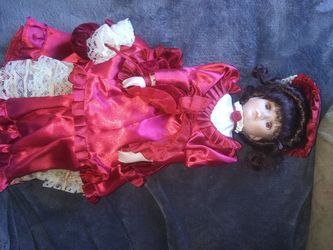 Vintage porcelain doll brass key with tag