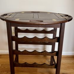 Folding Butler Bar Table w/ Wine Rack Wood Serving Tray