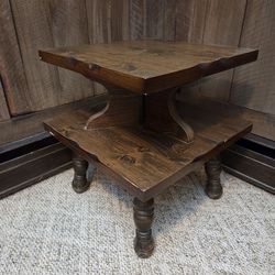 ​2-Tier Rustic Wood End Table