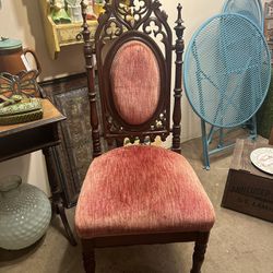 Gorgeous Antique Vintage Gothic Velvet Victorian Chair Office Dining Rolling Wheels