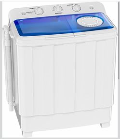 Auertech Portable Washing Machine, 28lbs Twin Tub Washer Mini Compact Laundry Machine with Drain Pump, Semi-automatic 18lbs Washer 10lbs Spinner Combo
