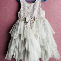 SAS Ivory Layered Kids Dress with Floral Bodice