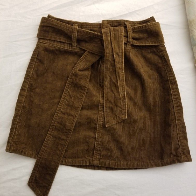 Rewash Los Angeles Brown Coduroy Belted Mini Skirt