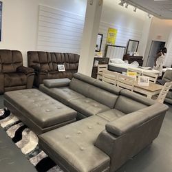 GREY OR BLACK MODERN ADJUSTABLE SECTIONAL! HEADRESTS! DELIVERY TODAY. ZERO DOWN! 