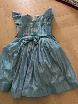 Girls Teal Shimmer Party Dress with Bow