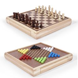 13" Chess Chinese Checkers 2 in 1 Wooden Board Game Set 