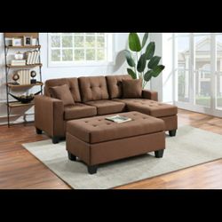 Naomi Reversible Brown Sectional Sofa with Ottoman

