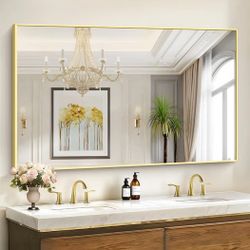 60" x 36" Gold Bathroom Mirror for Wall – NEW