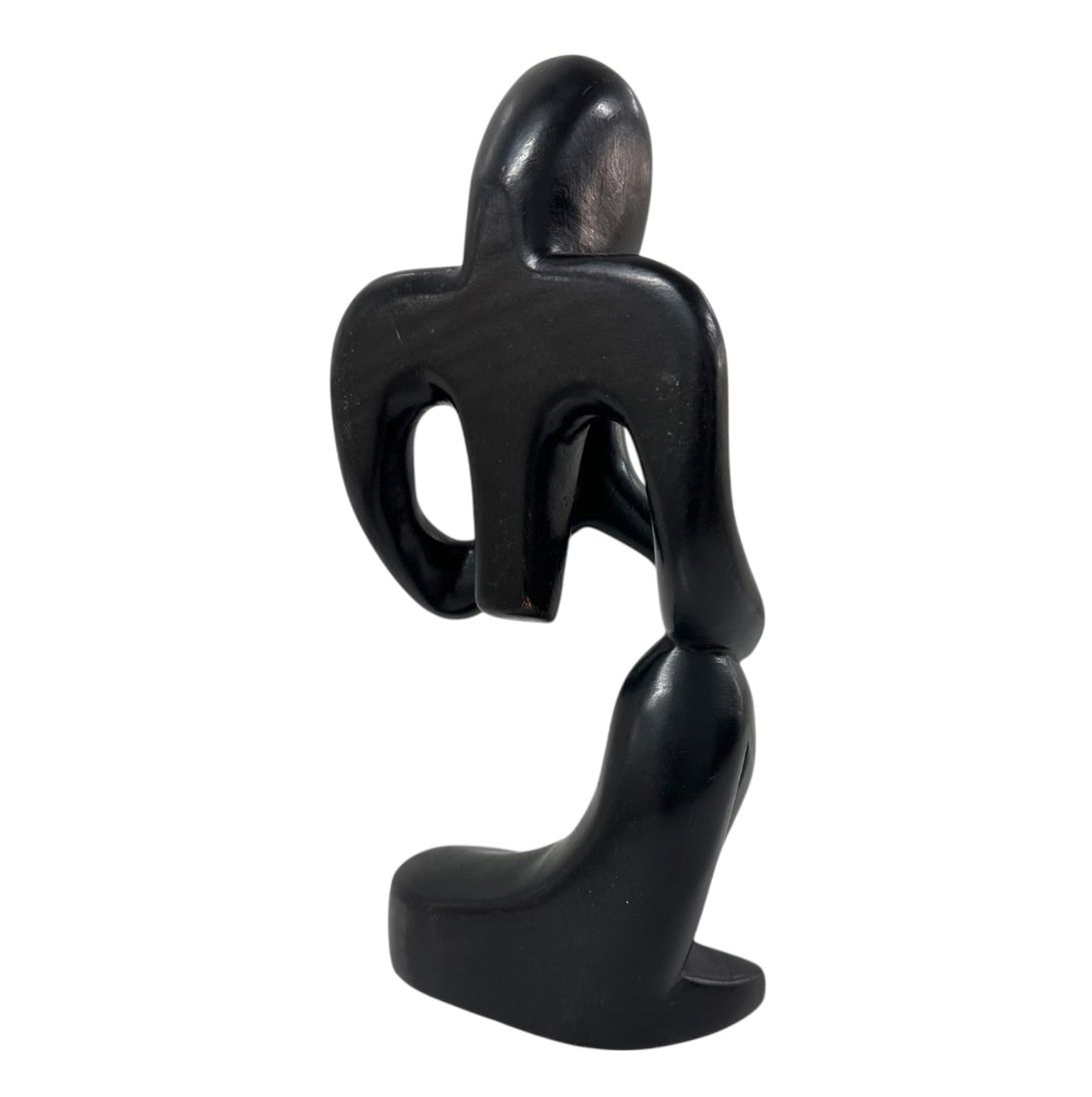 Abstract Minimalist Black Wood Carved Praying Figure Meditation Yoga Zen Decor