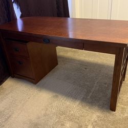 Wood Desk With Matching 2 Drawer Cabinet - Free