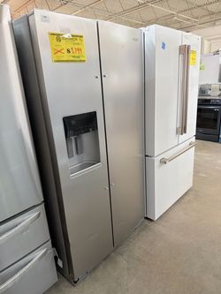 Stainless Steel Side-by-Side Refrigerator with Ice and Water Dispenser