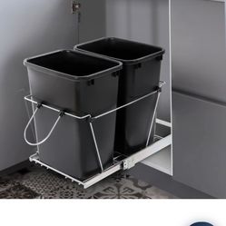 Cabinet Sliding Waste Bin for Kitchen Duo Pull-Out Recycle Cans Easy Access no show trash container