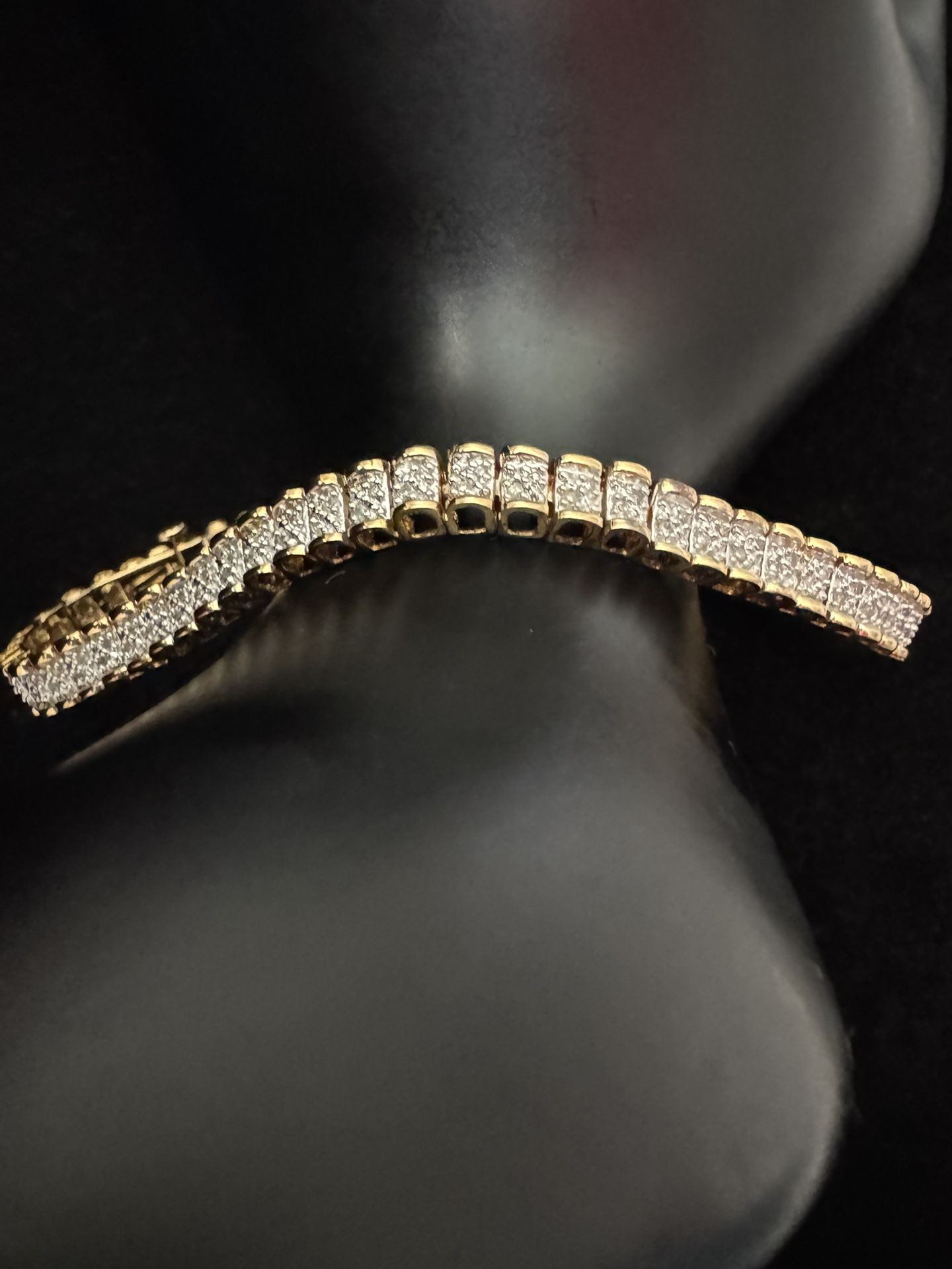 Sterling Silver Vermeil ~1/2CTW Diamond Cluster Link Tennis Bracelet 7.75"