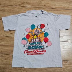 Chuck E Cheese Vintage 80's Tee Kids Size 6-8 Youth 1987 Showbiz Pizza Time Inc. - Made in USA / *STAINS (See Pics)