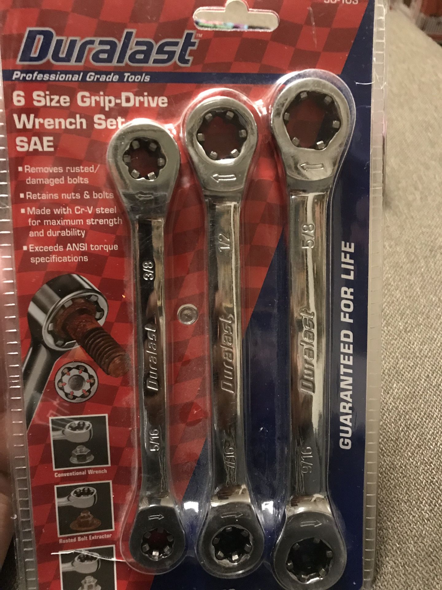 6 size grip- drive wrench set DURALAST
