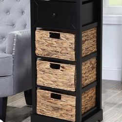 
New Decorative Storage Cabinet with Removable Water Hyacinth Woven Baskets for Living Room