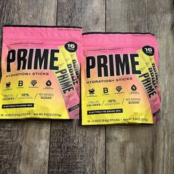 NEW Prime Hydration+ Sticks Strawberry Banana One Size Pink Yellow