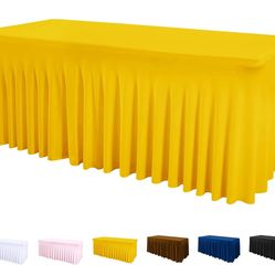 Yellow Spandex Table Cover 6FT, Stretch Table Cloths with Table Skirts for Rectangle Tables, Wrinkle Resistant Stretchable Tablecloth with Skirt for B