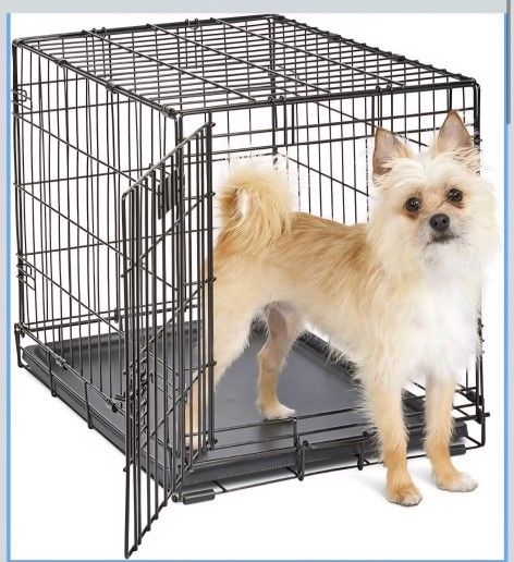 MidWest Homes for Pets 24-Inch iCrate Folding Dog Crate with Divider Panel, Leak-Proof Tray & Secure Latches – Metal Wire Kennel for Small Breeds – Po