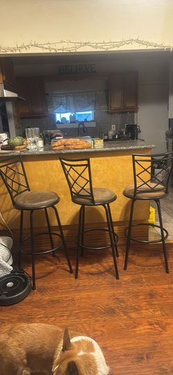 Set up three chairs barstool rotated metal pieces solid