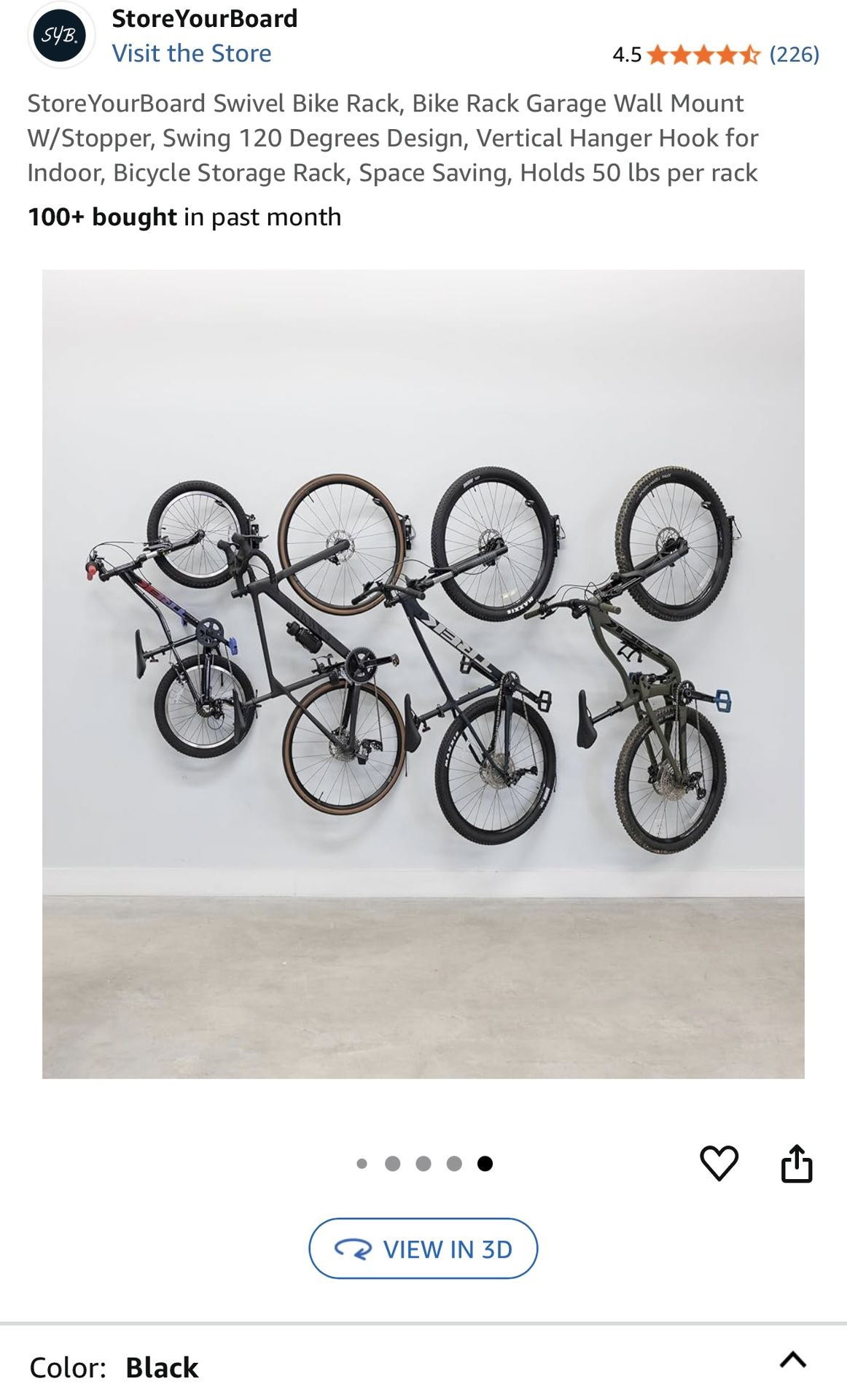 Store Your Board, 4 Bike, Wall Mounted Swivel Bike Rack, Black, Brand New - In Box - Never Opened