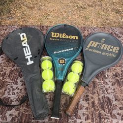 3 Tennis Rackets & New Balls